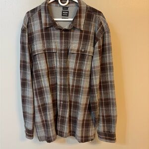 Prana Brown and Gray Checkered Shirt